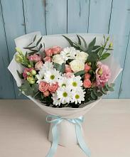 Букет цветов из:  Розы, Лизиантусы и Хризантемы в Лесной Пушкинский район