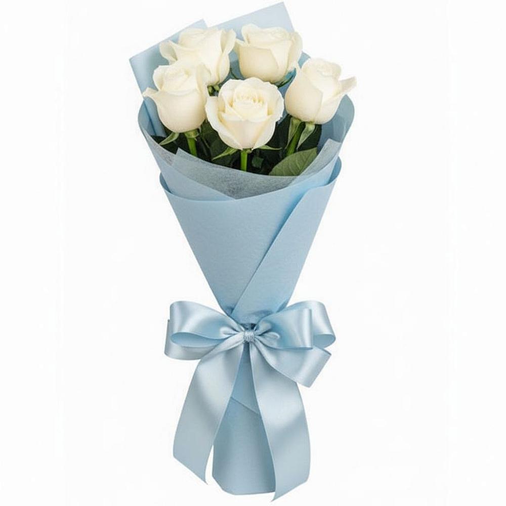5 Белых роз Проуд в Лесной Пушкинский район Букет 5 Белых роз Проуд в Лесной Пушкинский район