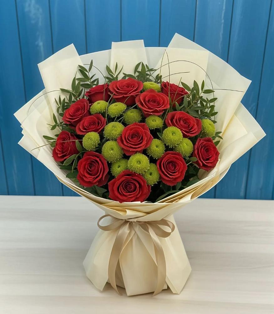 Букет цветов из: Розы и Хризантемы в Лесной Пушкинский район