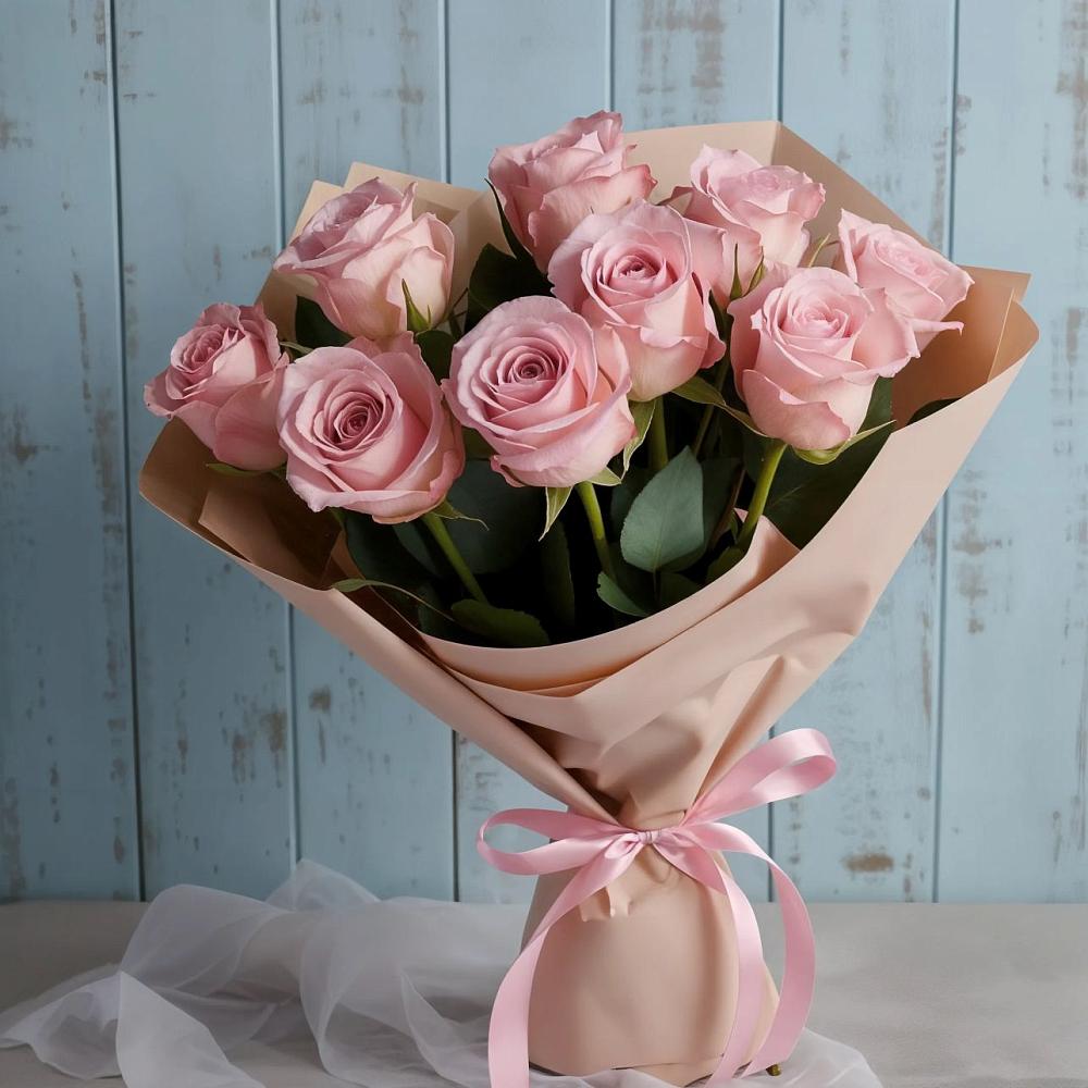 9 розовых роз в Лесной Пушкинский район Букет цветов из: Розы в Лесной Пушкинский район