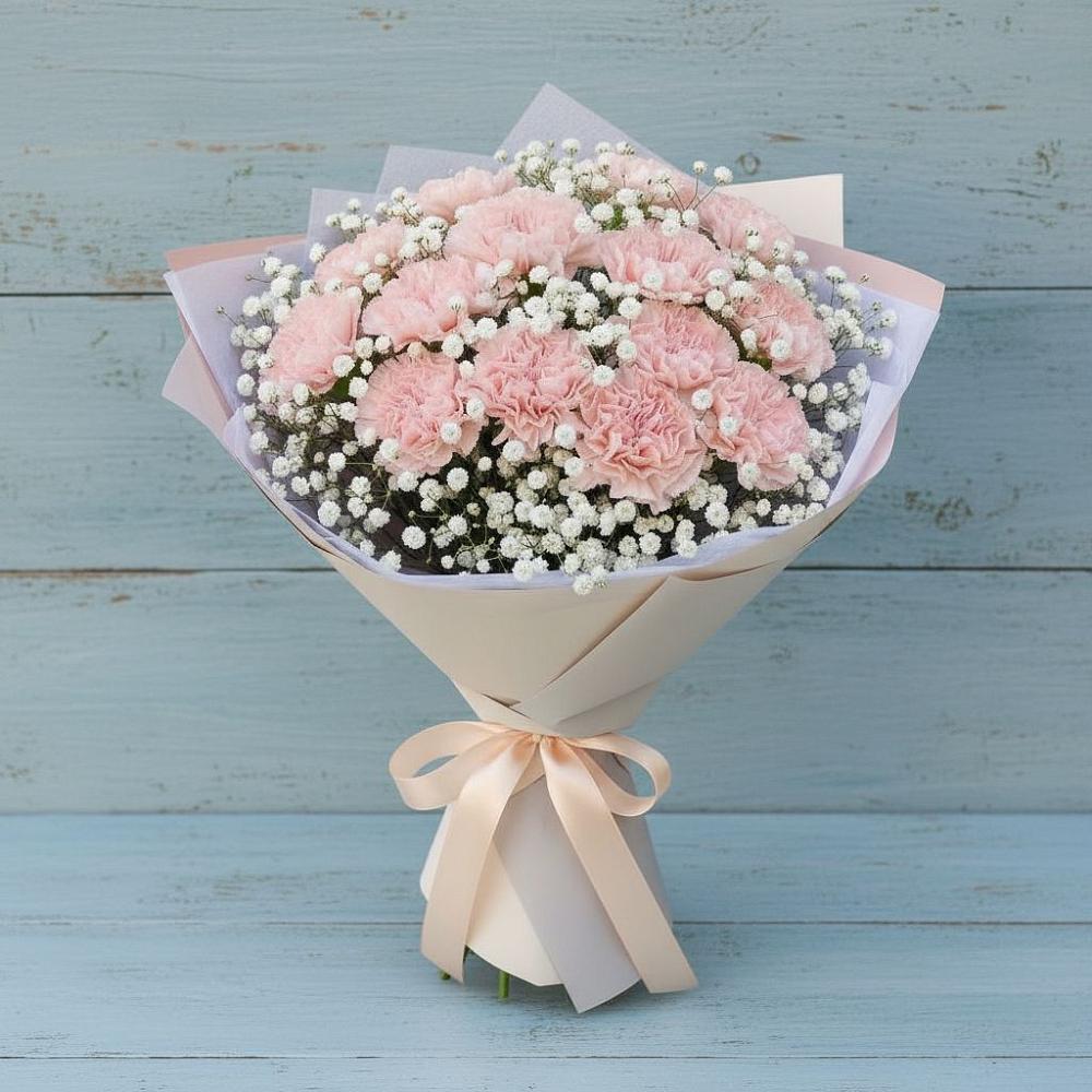 Букет Нежность рассвета в Лесной Пушкинский район Букет цветов из: Гвоздики в Лесной Пушкинский район