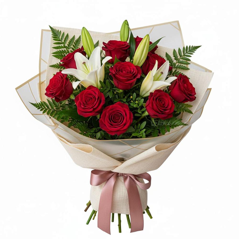 Букет цветов из: Лилии и Розы в Лесной Пушкинский район