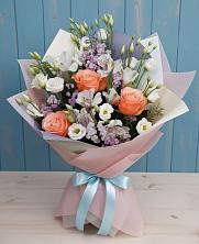 Букет Утренняя свежесть в Лесной Пушкинский район Букет цветов из:  Лизиантусы, Розы, Альстромерии и Гипсофила в Лесной Пушкинский район