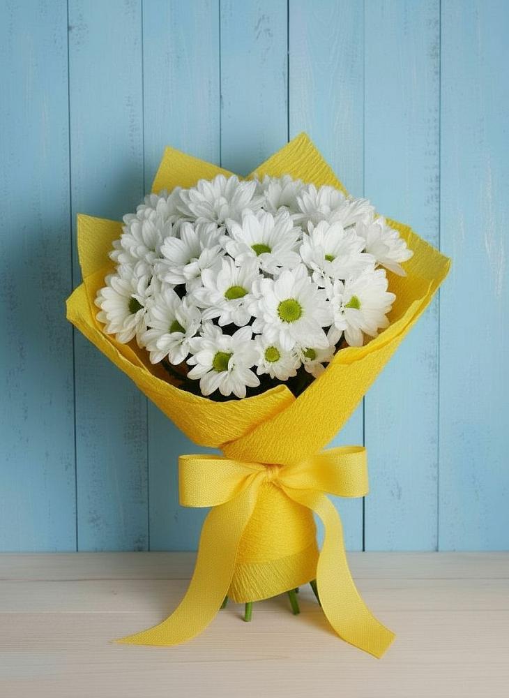 Букет Застенчивые лепестки в Лесной Пушкинский район Букет цветов из: Хризантемы в Лесной Пушкинский район