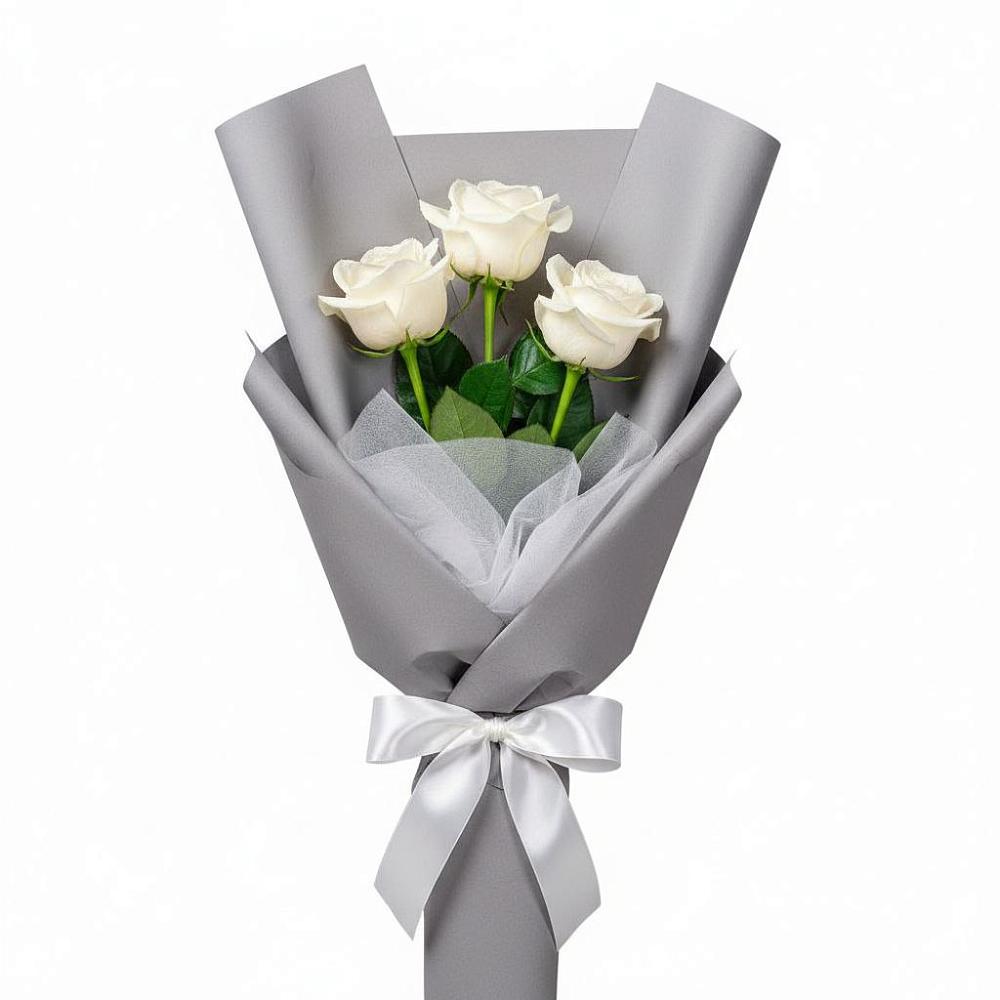 Букет 3 белые розы в Лесной Пушкинский район Букет 3 белые розы в Лесной Пушкинский район