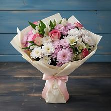 Букет цветов из:  Хризантемы, Альстромерии и Розы в Лесной Пушкинский район