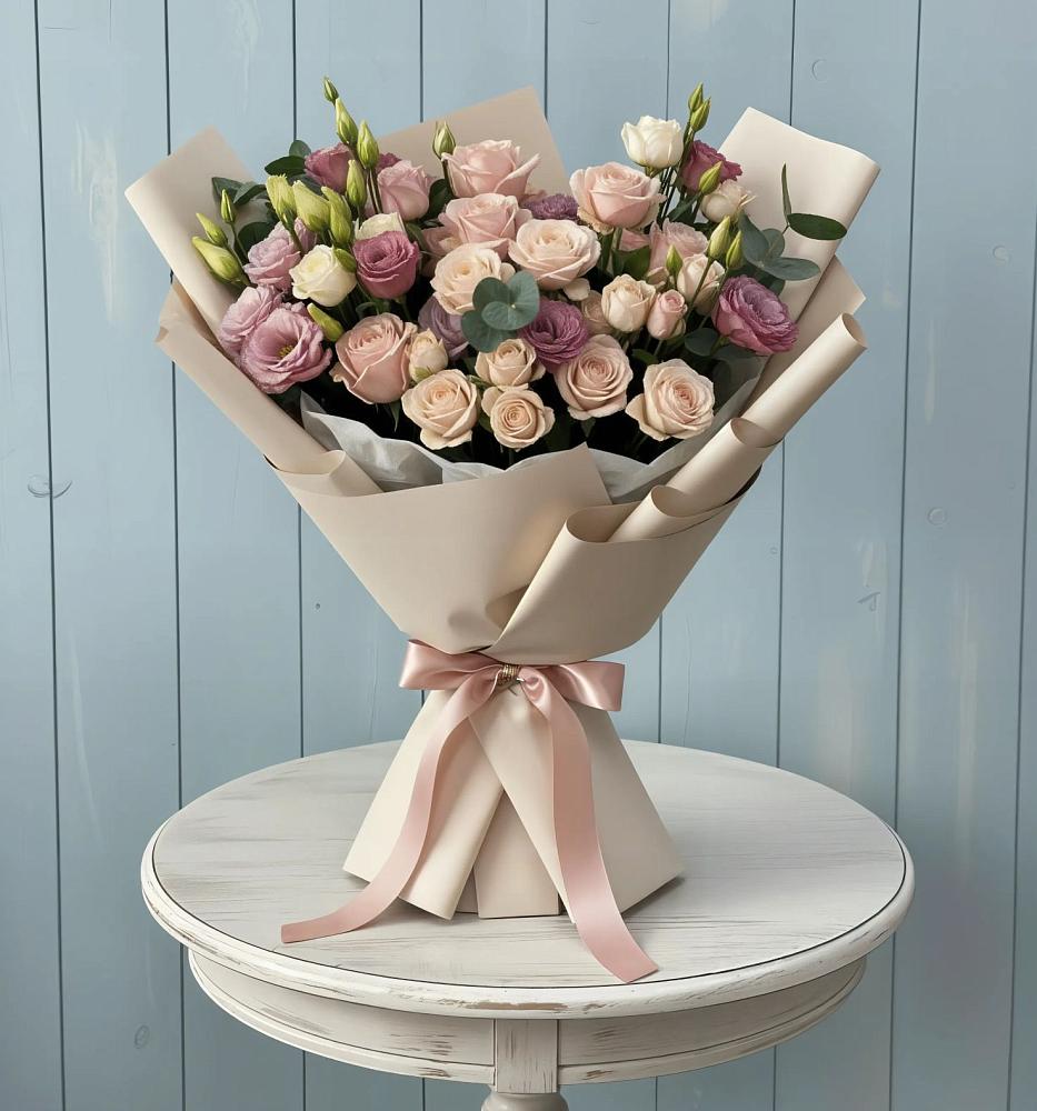 Букет цветов из: Розы и Лизиантусы в Лесной Пушкинский район