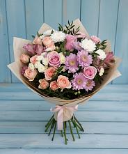 Букет цветов из:  Хризантемы, Розы и Альстромерии в Лесной Пушкинский район