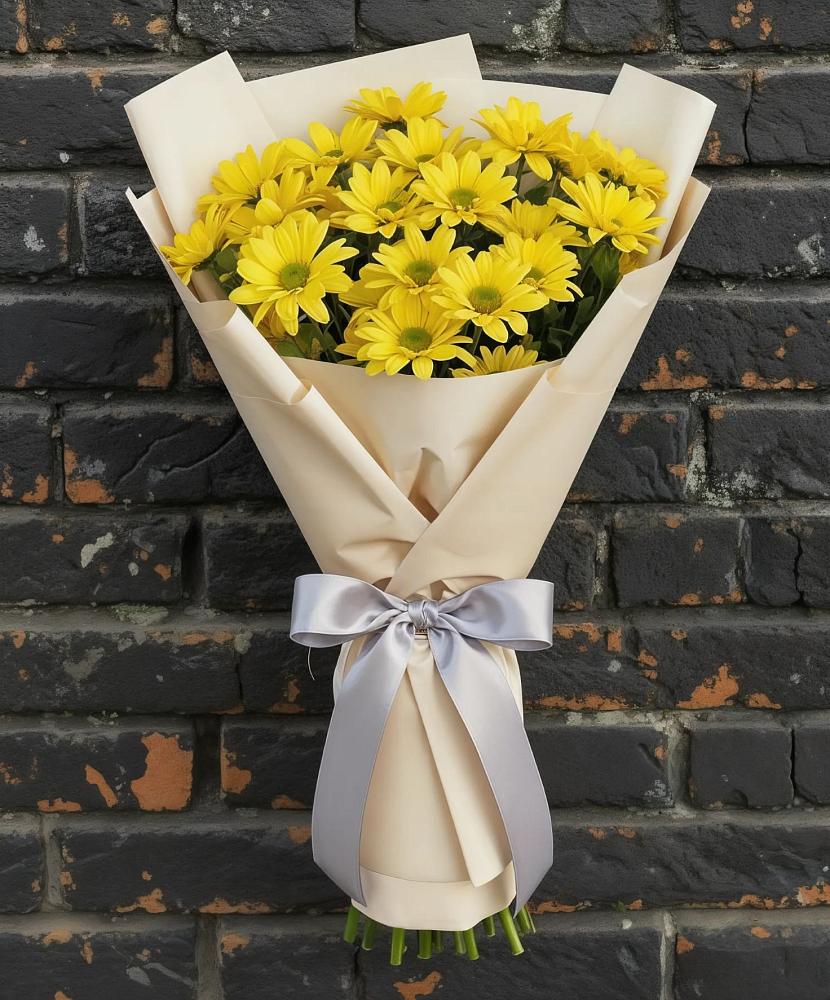 Букет Желтое настроение в Лесной Пушкинский район Букет цветов из: Хризантемы в Лесной Пушкинский район